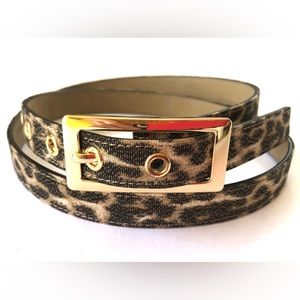 Cute Talbots Metallic Cotton Blend Leopard Cheetah Print Slim Fabric Belt -M
